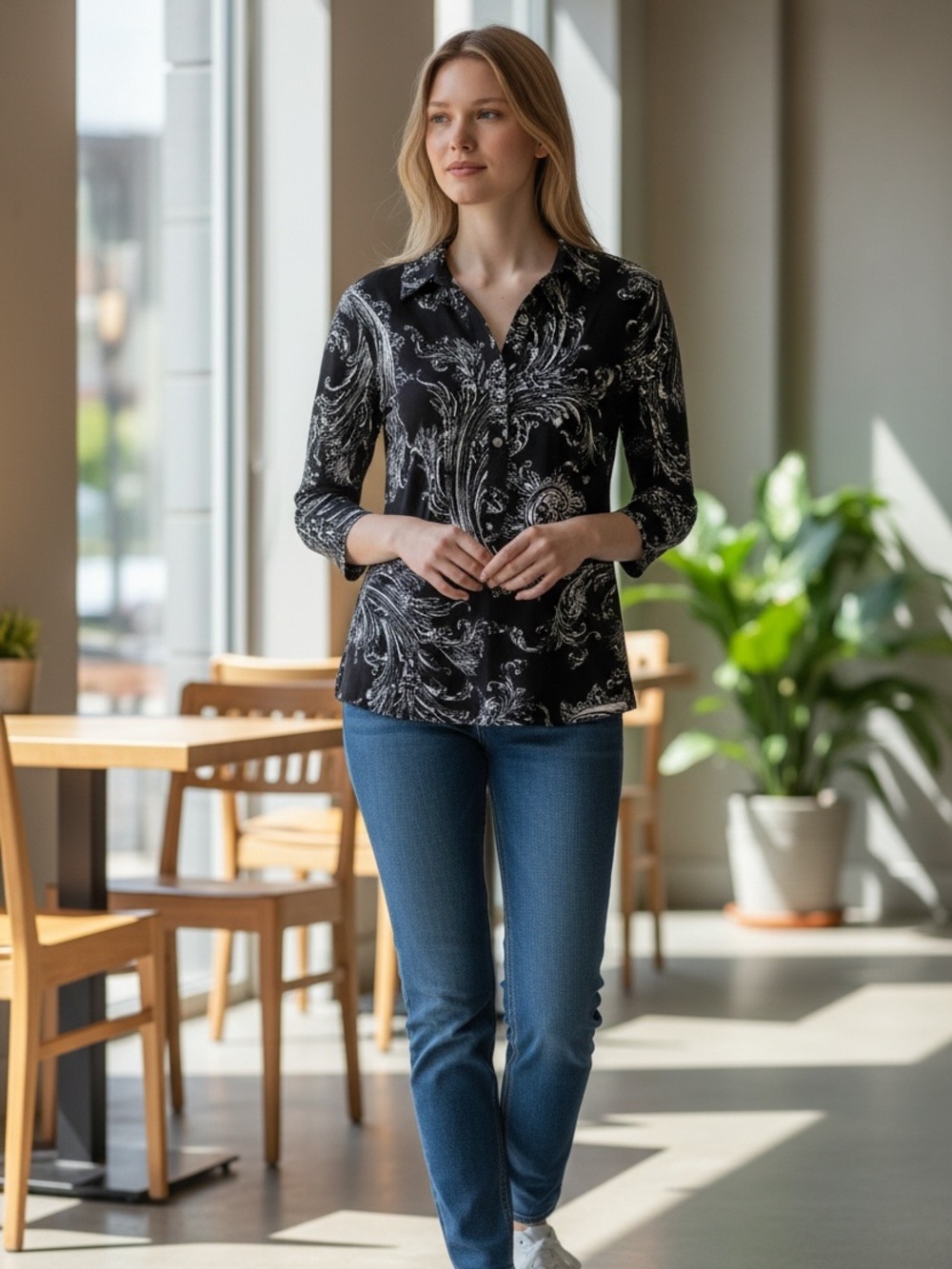 Alfani Black & White Printed Blouse